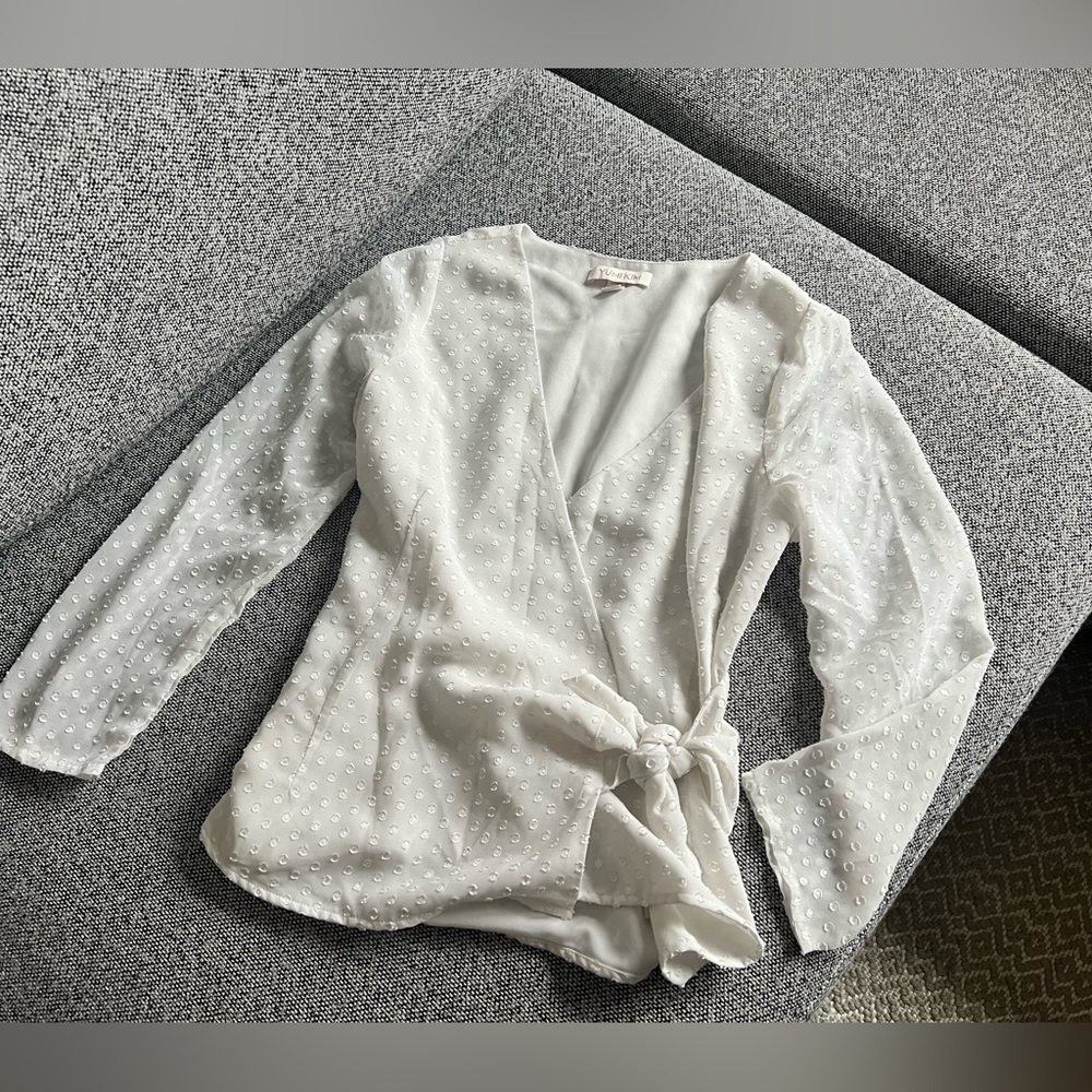 Yumi Kim - Swiss dot wrap tie blouse, White XS